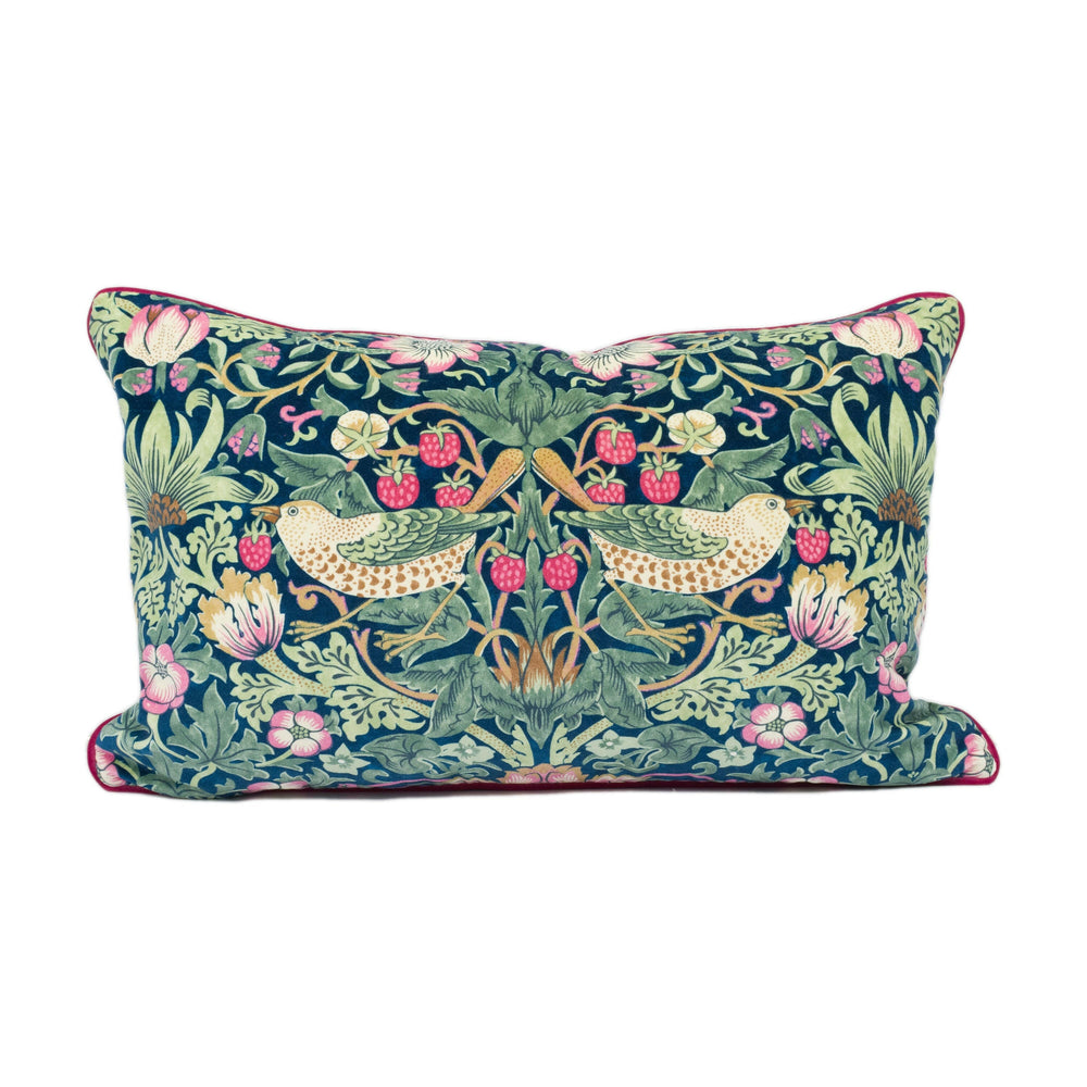 William Morris - Strawberry Thief Velvet - Indigo / Moss / Persian Pink - Iconic Morris Designer Cushion Cover - Handmade Throw Pillow.