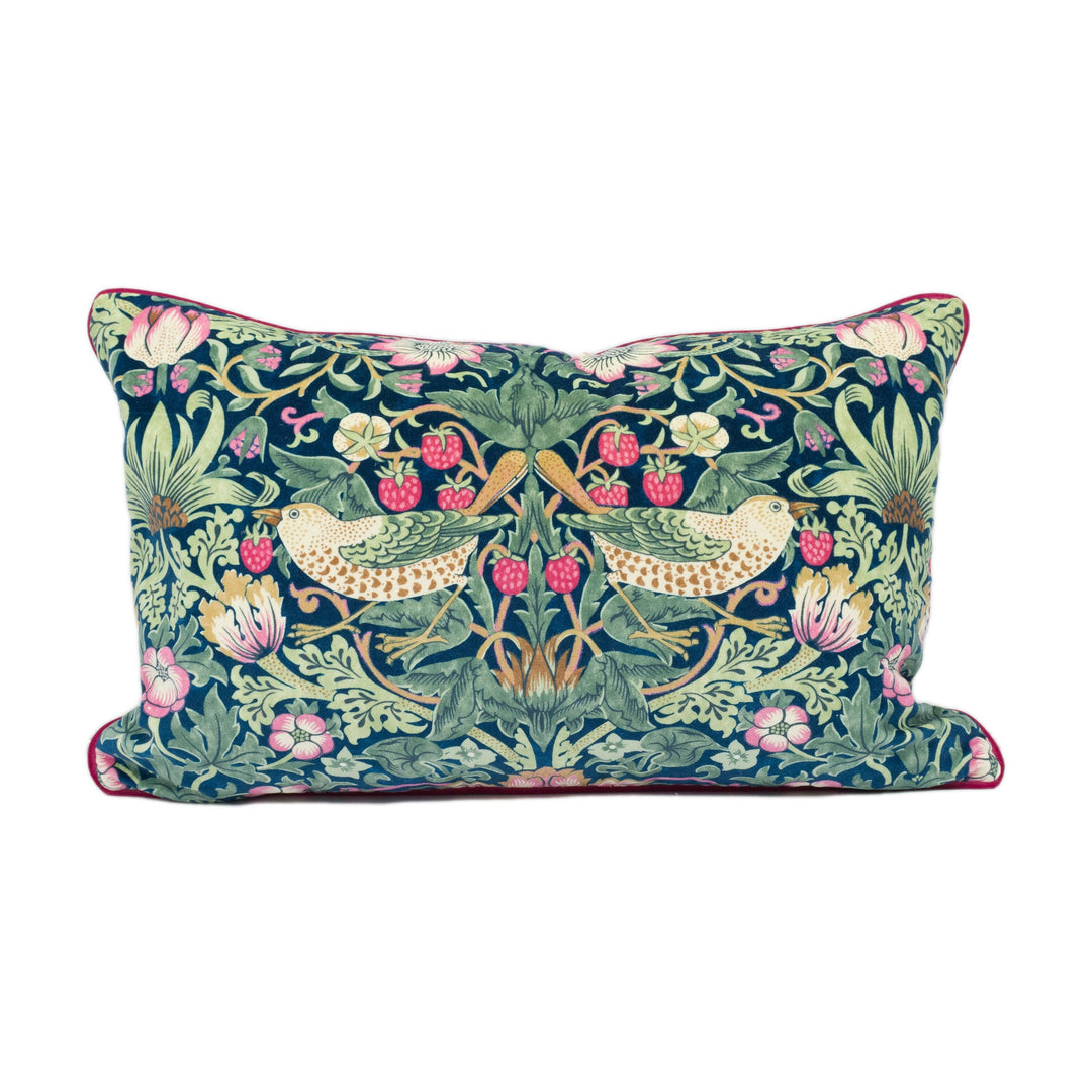 William Morris - Strawberry Thief Velvet - Indigo / Moss / Persian Pink - Iconic Morris Designer Cushion Cover - Handmade Throw Pillow.