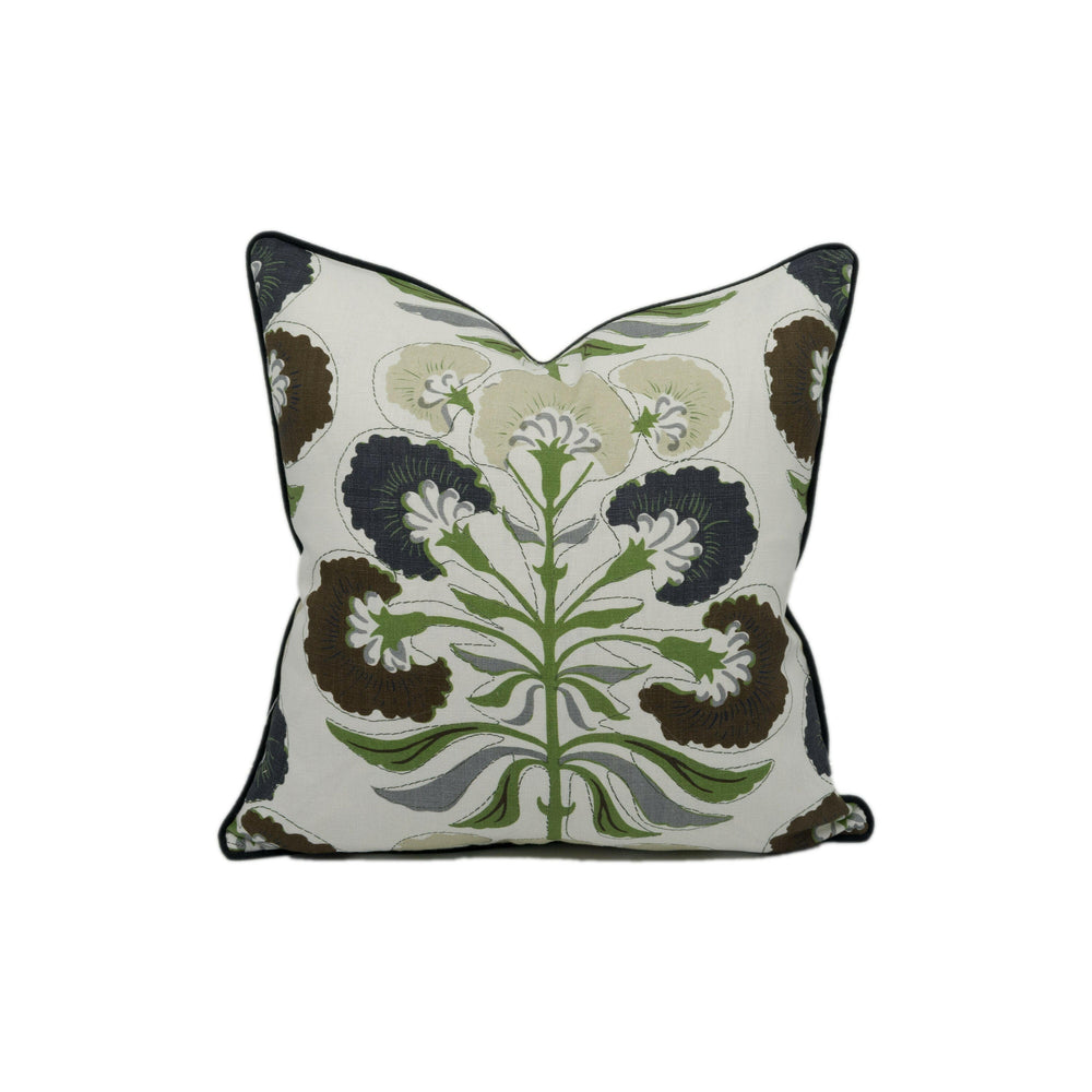 Thibaut - Tybee Tree - Black and Green - Indian Block Print Inspired Floral Cushion Cover - Handmade Throw Pillow - Designer Home Décor.
