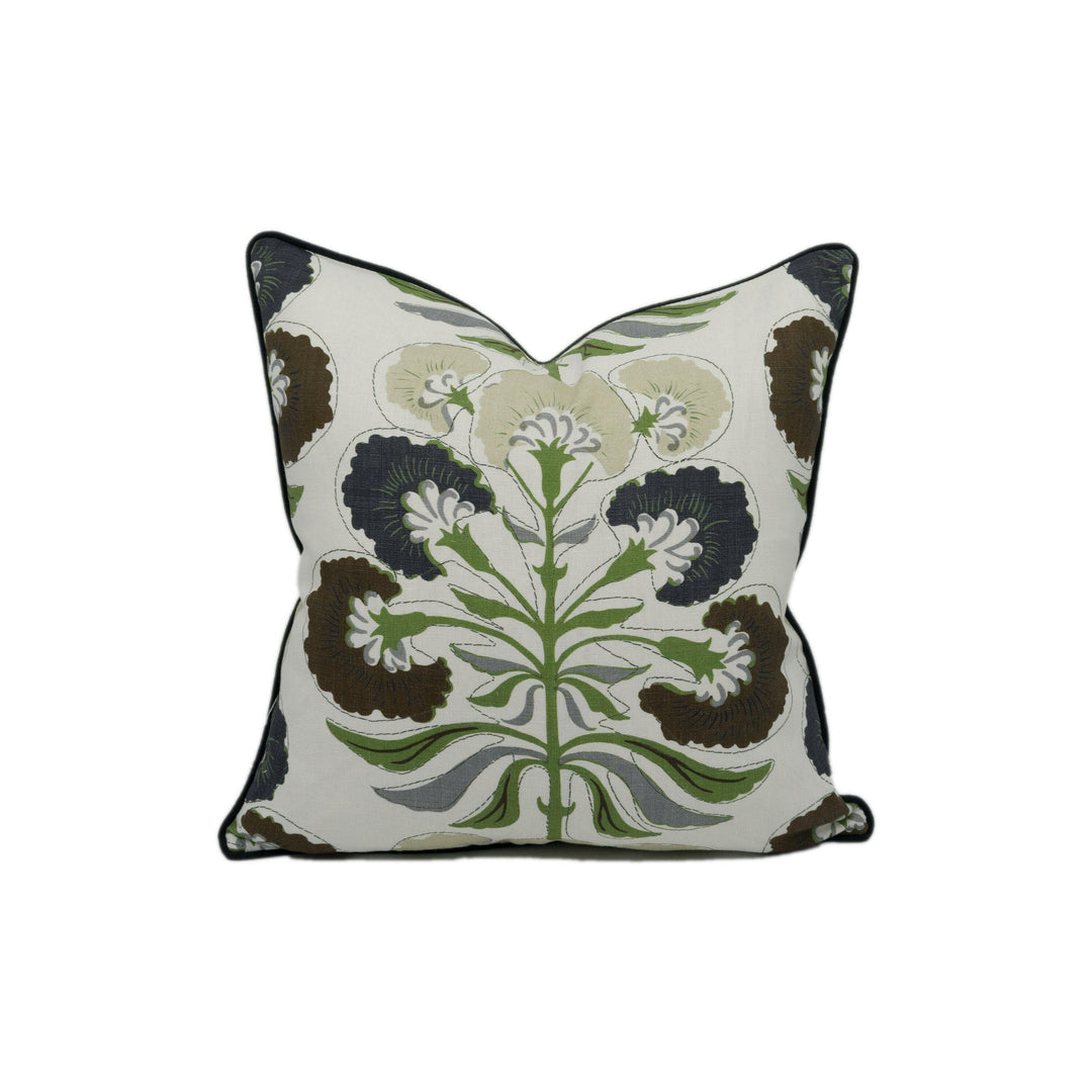 Thibaut - Tybee Tree - Black and Green - Indian Block Print Inspired Floral Cushion Cover - Handmade Throw Pillow - Designer Home Décor.