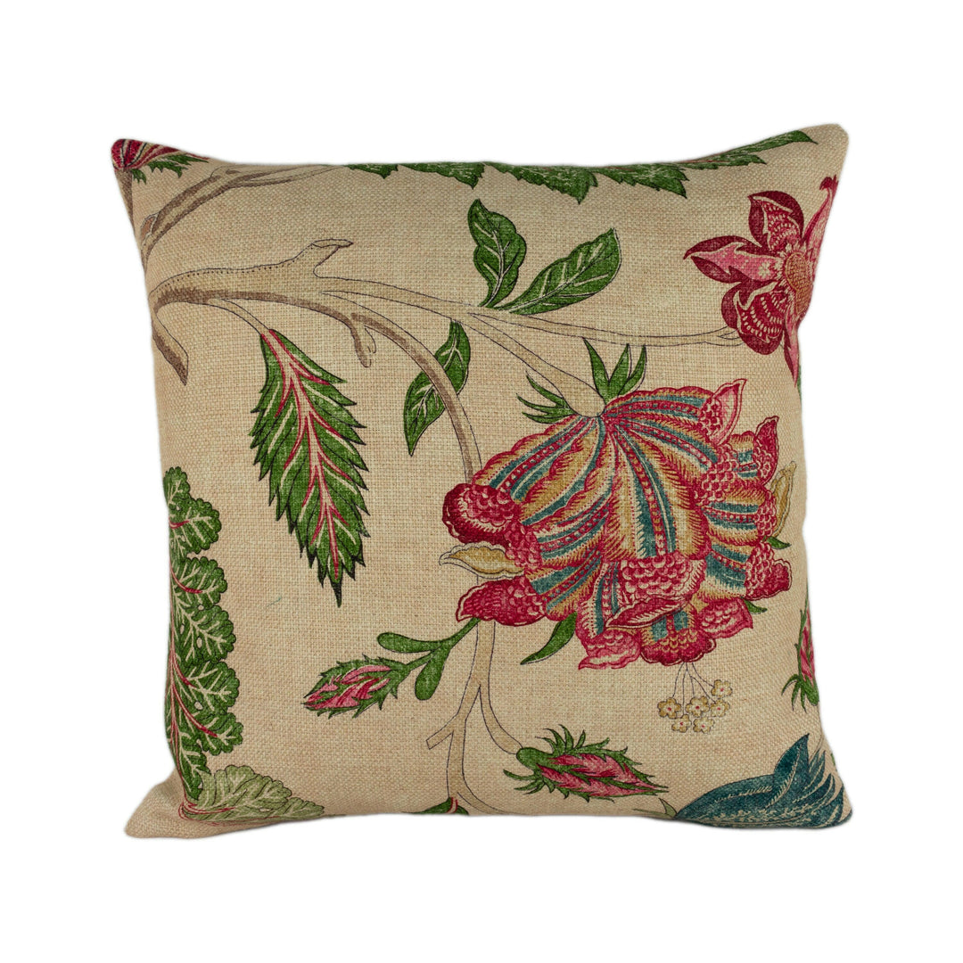 Zoffany - Kalamkari - Red / Green - Romantically Flamboyant Floral Cushion Cover - Handmade Throw Pillow Designer Home Decor.