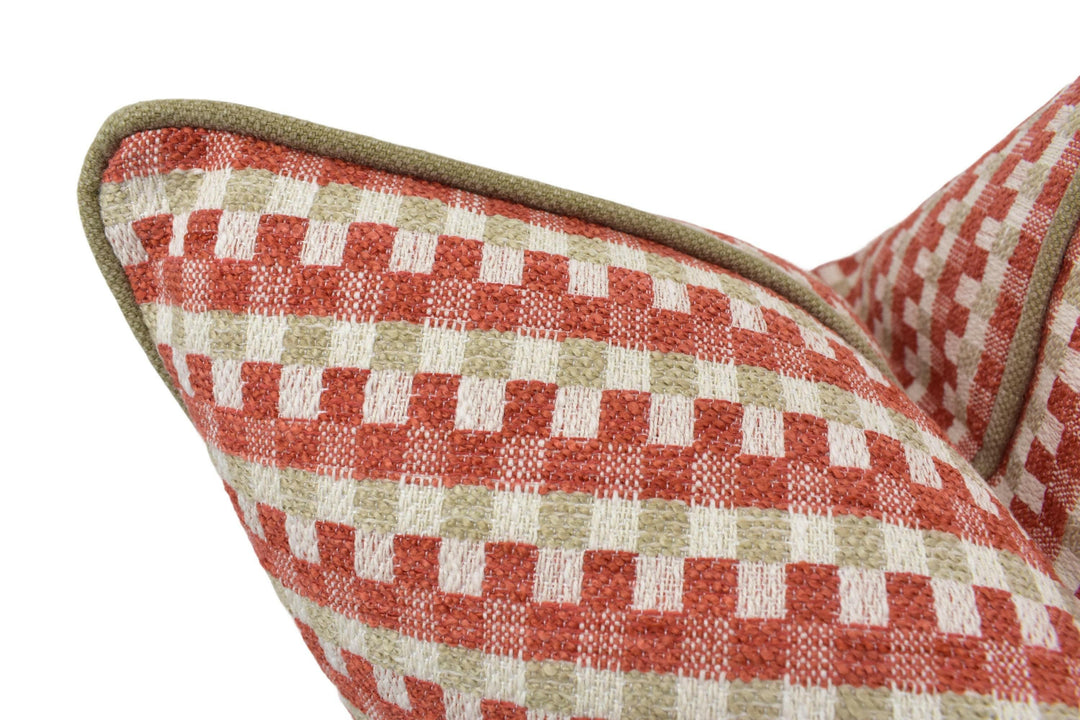 Clarke &amp; Clarke - Pano - Spice - Tonal Square Check Designer Cushion Cover - Red Textured Weave Pillow Cover - Beige Boucle Style Pillow.