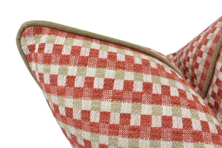 Clarke &amp; Clarke - Pano - Spice - Tonal Square Check Designer Cushion Cover - Red Textured Weave Pillow Cover - Beige Boucle Style Pillow.