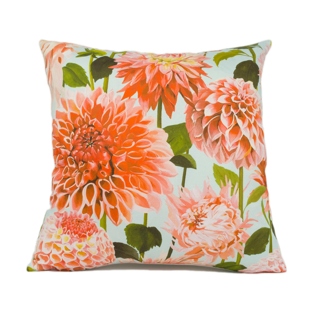 Harlequin - Dahlia - Coral / Fig Leaf / Sky - Stunning Hand Painted Cushion Cover - Handmade Throw Pillow - Designer Home Décor.