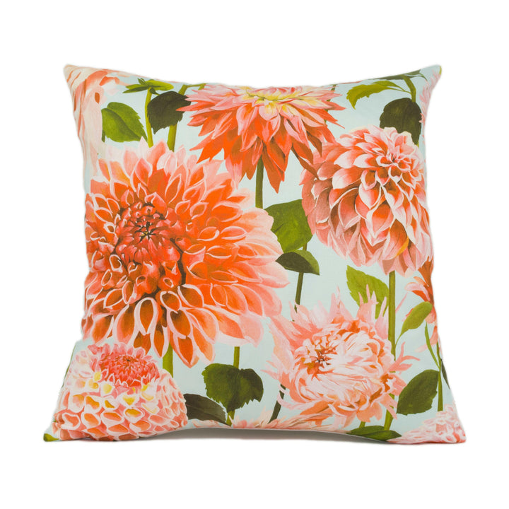 Harlequin - Dahlia - Coral / Fig Leaf / Sky - Stunning Hand Painted Cushion Cover - Handmade Throw Pillow - Designer Home Décor.