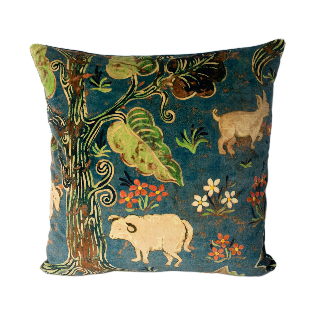 Zoffany - Arden Velvet - Blue - Luxurious Mid-Century British Tapestry Cushion Cover - Handmade Throw Pillow Designer Home Decor.