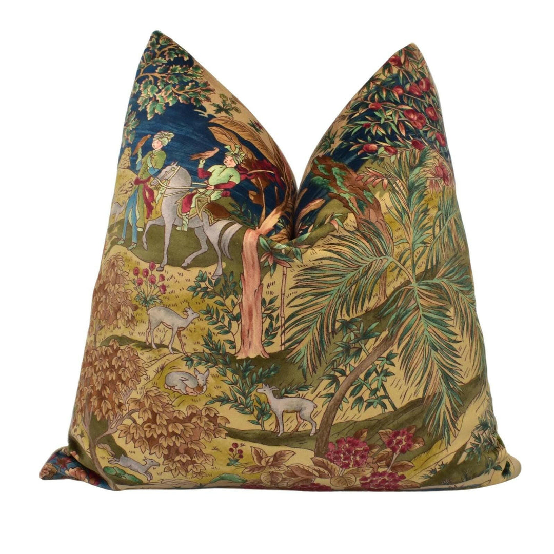 GP &amp; J Baker - Ramayana Velvet - Indigo / Red - Rich Nuanced Indienne Inspired Designer Velvet Cushion Cover - Luxury Handmade Home Decor.