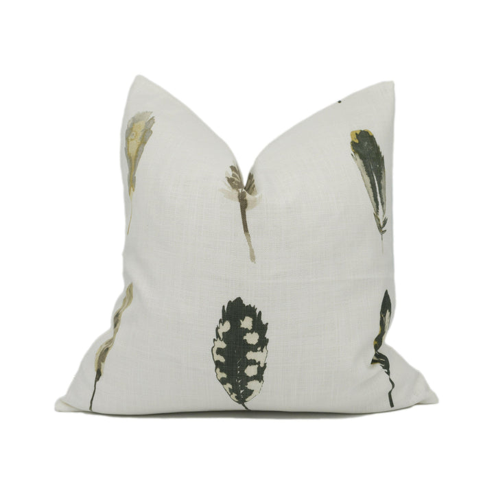 Harlequin - Limosa - Mustard / Cacao / Stone - Exotic Feather Self-Piped Cushion Cover Throw Pillow Designer Home Décor.