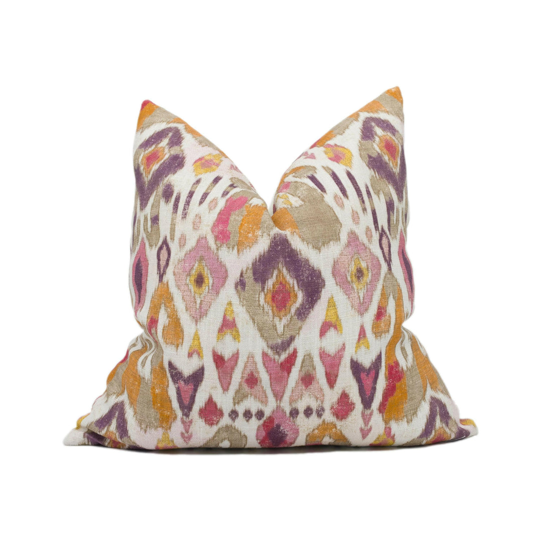 Jane Churchill - Jaru - Red / Pink - Exuberant Antique Ikat Designer Cushion Cover -Handmade Throw Pillow - Luxury Home Décor.