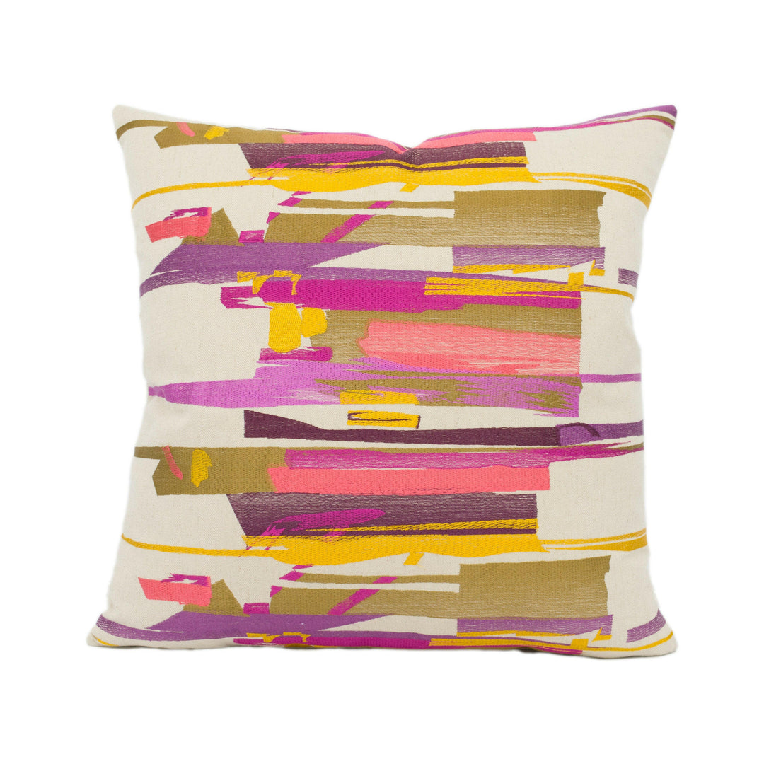 Harlequin - Zeal - Coral / Gold / Amethyst - Abstract Embroidered Brushstrokes Designer Cushion Cover Luxury Throw Pillow Handmade Home.