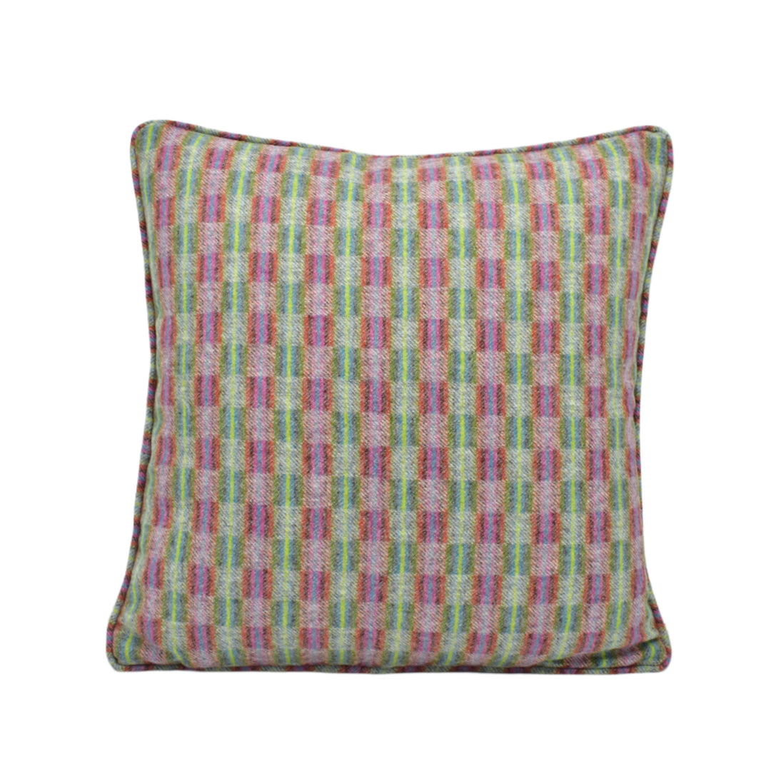 Abraham Moon Rio Silver / Multi Wool Cushion Cover – Woven in Yorkshire Using 100% Wool in Colourful Check Tartan
