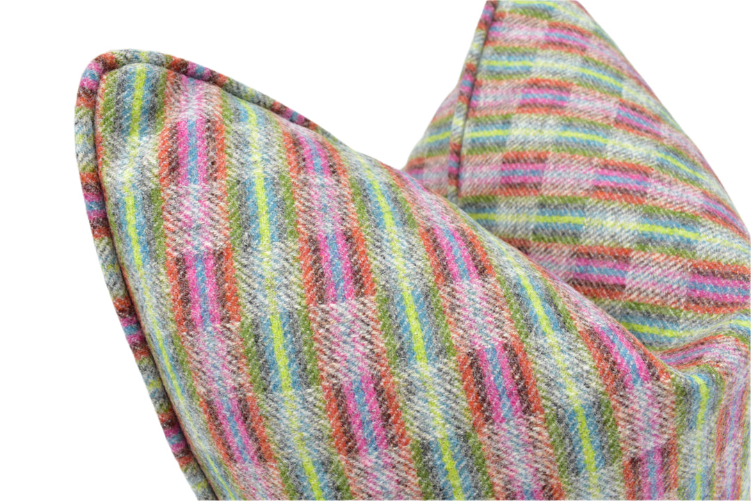 Abraham Moon Rio Silver / Multi Wool Cushion Cover – Woven in Yorkshire Using 100% Wool in Colourful Check Tartan