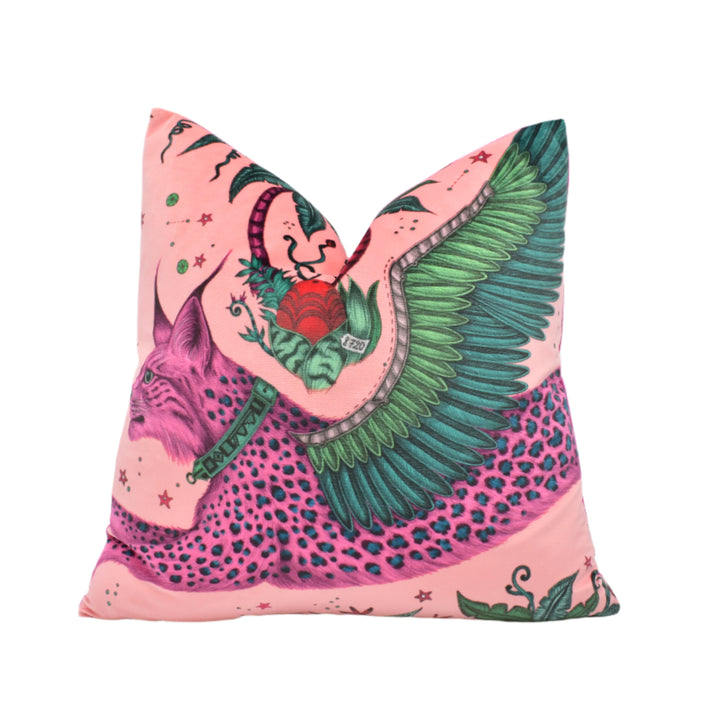 Funky Modern Coral Pink Maximalist Lynx Velvet Cushion Cover
