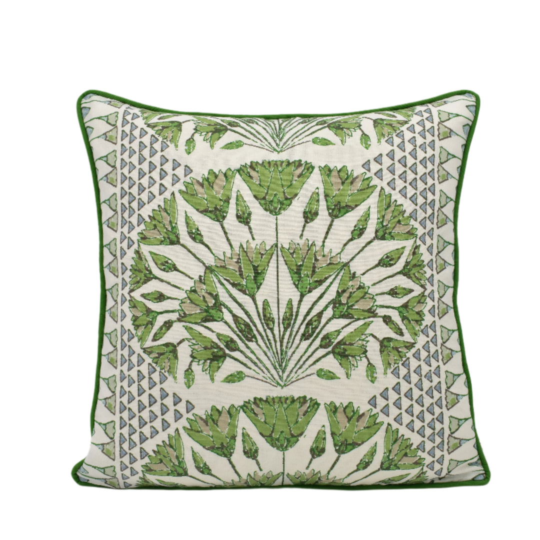 Anna French x Thibaut - Cairo - Green and White Cushion Cover – Lotus-Inspired Elegance