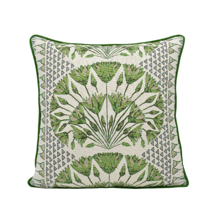 Anna French x Thibaut - Cairo - Green and White Cushion Cover – Lotus-Inspired Elegance
