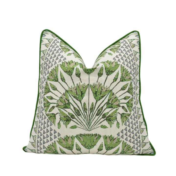 Anna French x Thibaut - Cairo - Green and White Cushion Cover – Lotus-Inspired Elegance