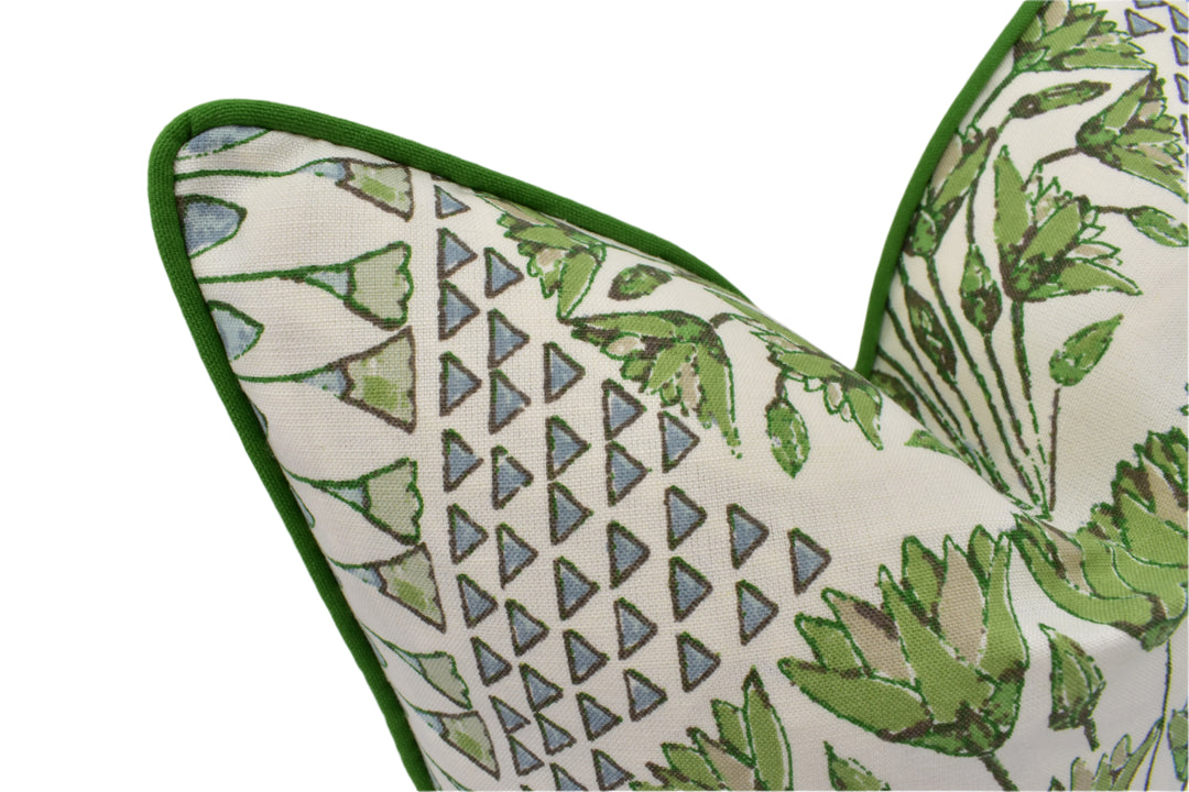 Anna French x Thibaut - Cairo - Green and White Cushion Cover – Lotus-Inspired Elegance