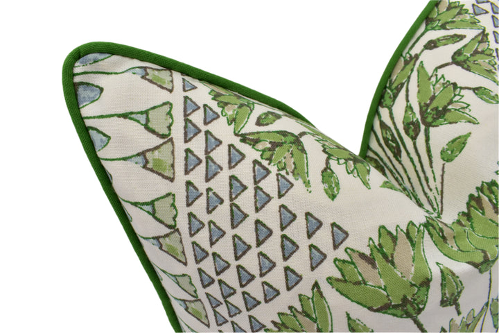 Anna French x Thibaut - Cairo - Green and White Cushion Cover – Lotus-Inspired Elegance