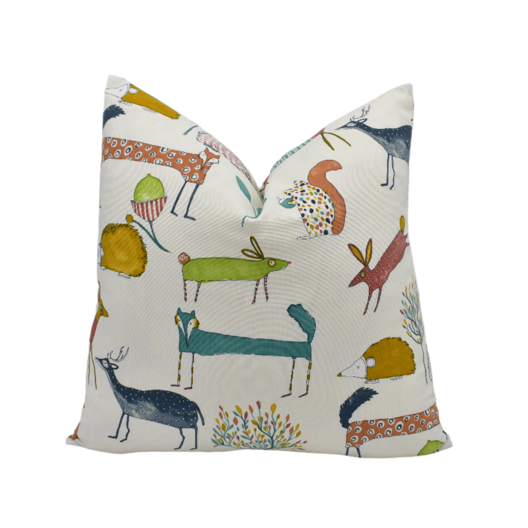 Prestigious Textiles - Oh My Deer – Marmalade – Cushion Cover – Whimsical Woodland Creatures & Botanical Print