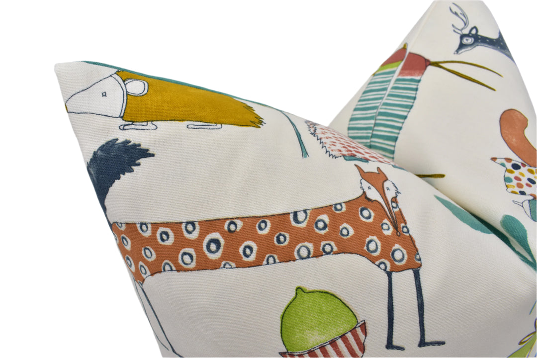 Prestigious Textiles - Oh My Deer – Marmalade – Cushion Cover – Whimsical Woodland Creatures & Botanical Print