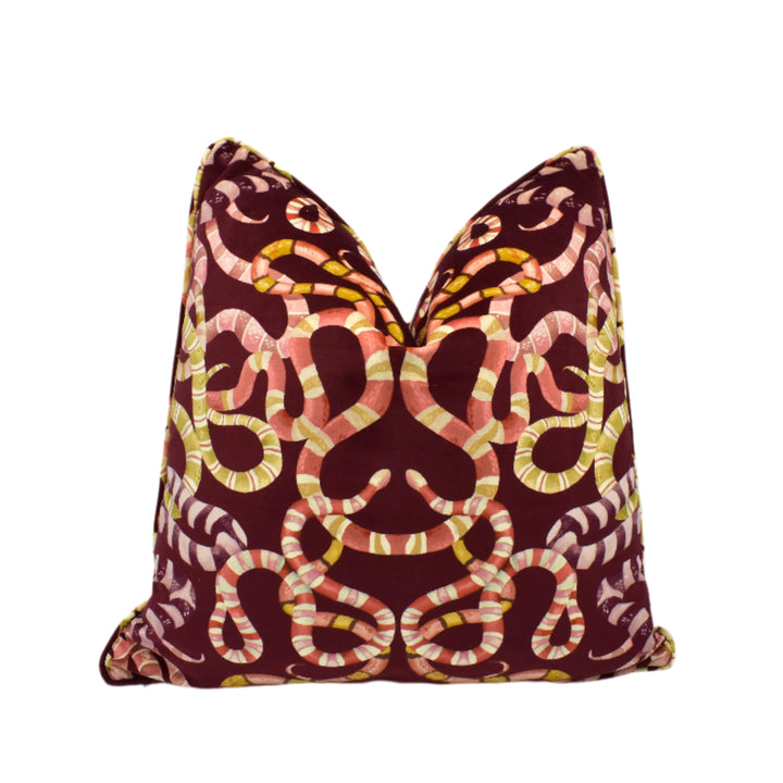 Harlequin – Serpenti Velvet – Brazilian Rosewood / Amber – Cushion Cover – Exotic Damask Snake Velvet