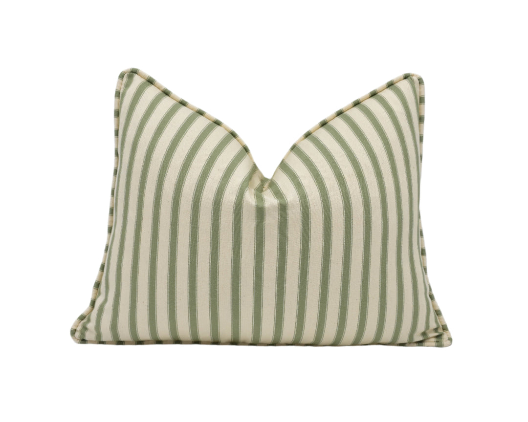 Ian Mankin - Ticking Stripe 2 - Sage - Classic Green Stripe Cushion Cover