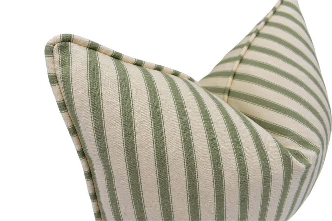 Ian Mankin - Ticking Stripe 2 - Sage - Classic Green Stripe Cushion Cover