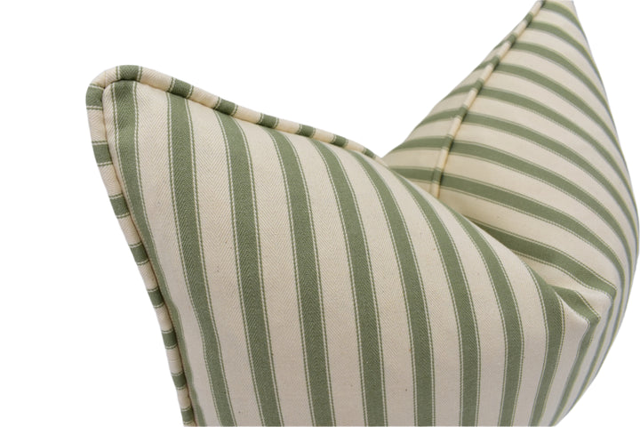 Ian Mankin - Ticking Stripe 2 - Sage - Classic Green Stripe Cushion Cover