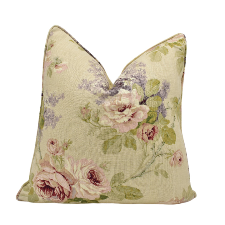 Sanderson – Sorilla – Biscuit / Claret – Cushion Cover – Vintage Floral Linen