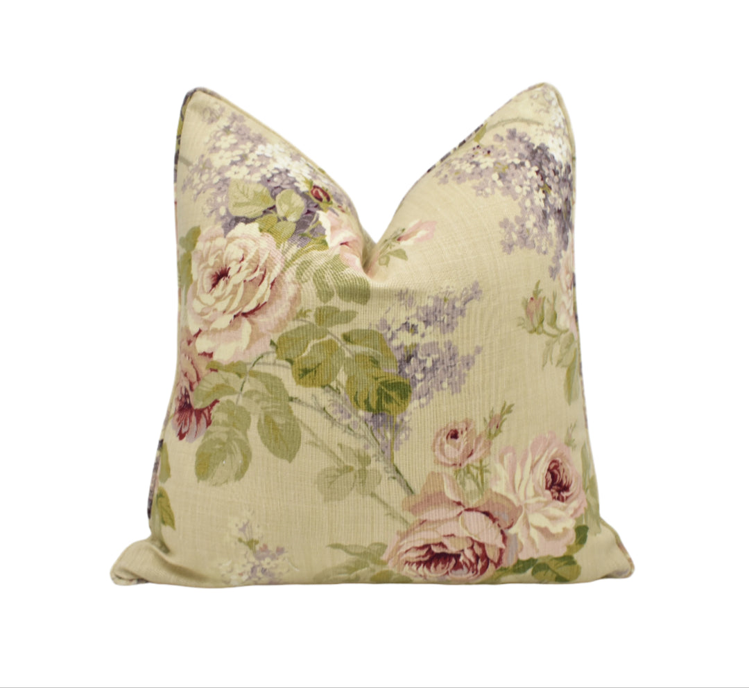 Sanderson – Sorilla – Biscuit / Claret – Cushion Cover – Vintage Floral Linen