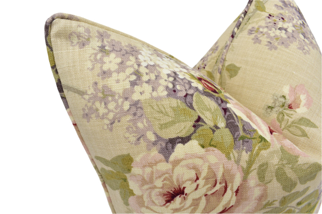Sanderson – Sorilla – Biscuit / Claret – Cushion Cover – Vintage Floral Linen