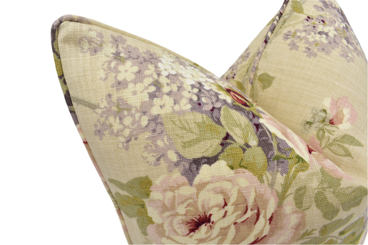 Sanderson – Sorilla – Biscuit / Claret – Cushion Cover – Vintage Floral Linen