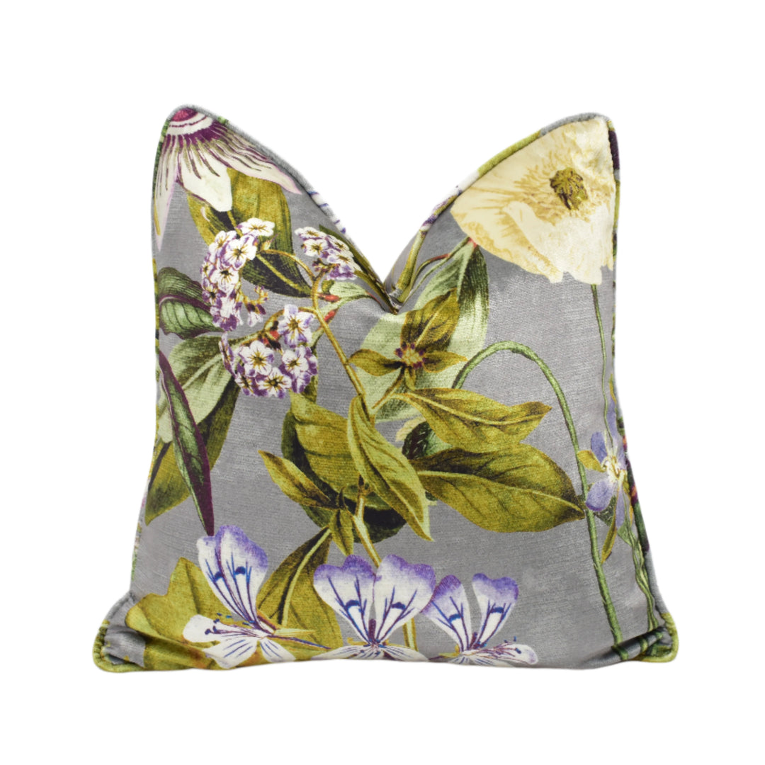 Clarke &amp; Clarke – Passiflora – Slate &amp; Amethyst – Cushion Cover – Ornate Velvet Botanical