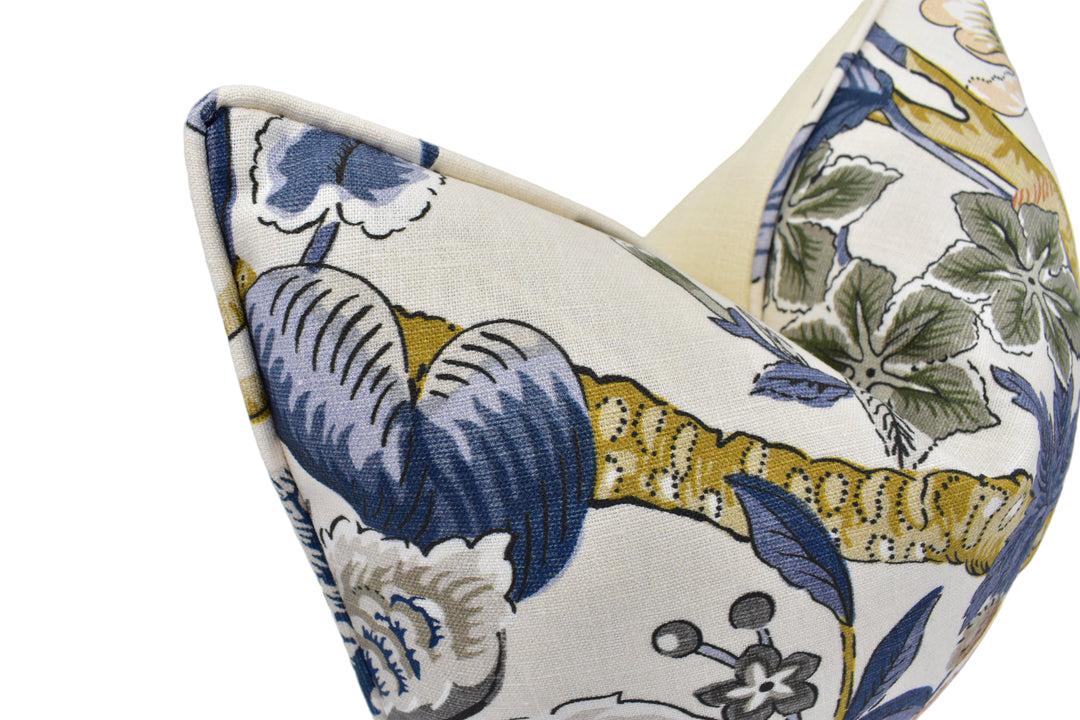 Thibaut – Hill Garden – Brick & Navy – Cushion Cover – Botanical Linen Statement
