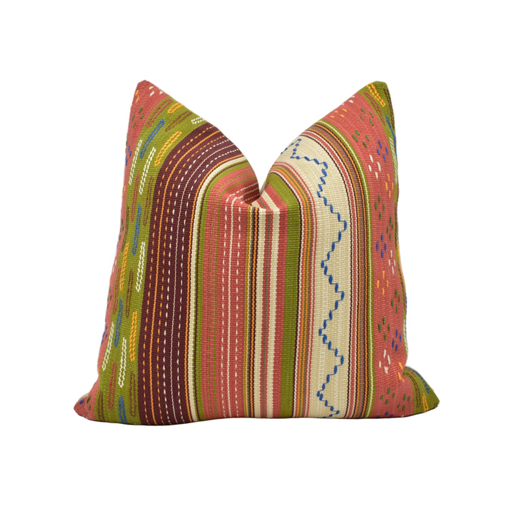 GP & J Baker – Runaway – Coral / Green – Cushion Cover – Textural Color‑Pop Stripe Accent
