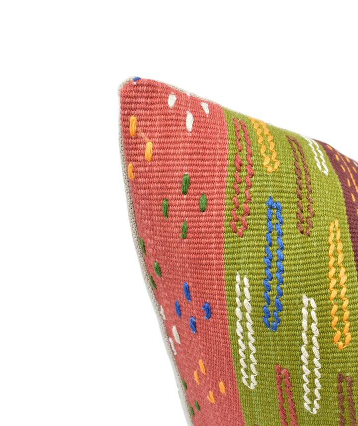 GP & J Baker – Runaway – Coral / Green – Cushion Cover – Textural Color‑Pop Stripe Accent