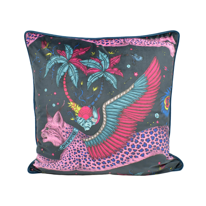 Funky Modern Navy Blue Maximalist Lynx Velvet Cushion Cover