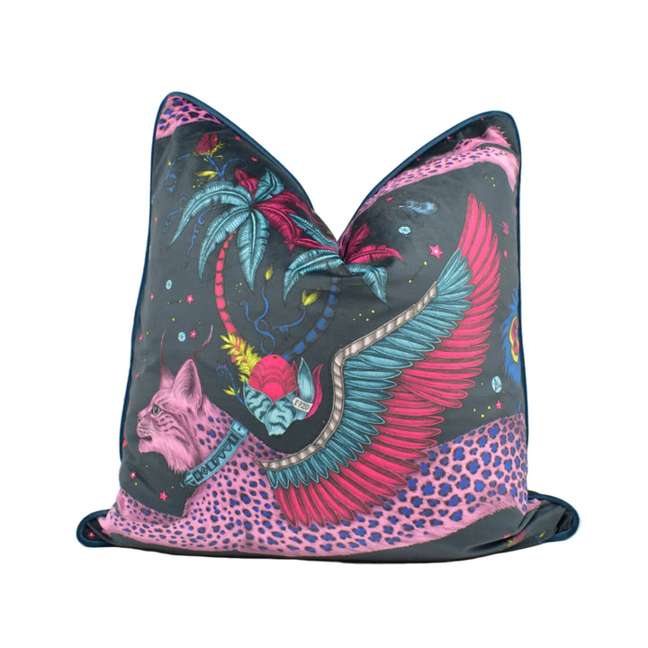 Funky Modern Navy Blue Maximalist Lynx Velvet Cushion Cover