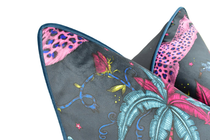 Funky Modern Navy Blue Maximalist Lynx Velvet Cushion Cover