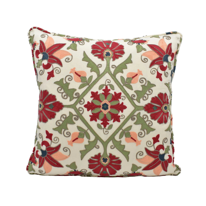 Colefax & Fowler – Pashley – Red / Green – Cushion Cover – Embroidered Statement Accent