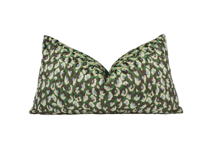 Jane Churchill - Cleo - Taupe / Green - Cushion Cover – Playful Spot Velvet Accent