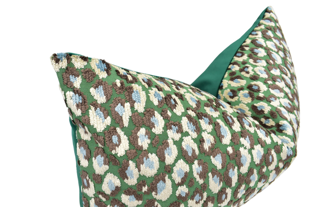 Jane Churchill - Cleo - Taupe / Green - Cushion Cover – Playful Spot Velvet Accent