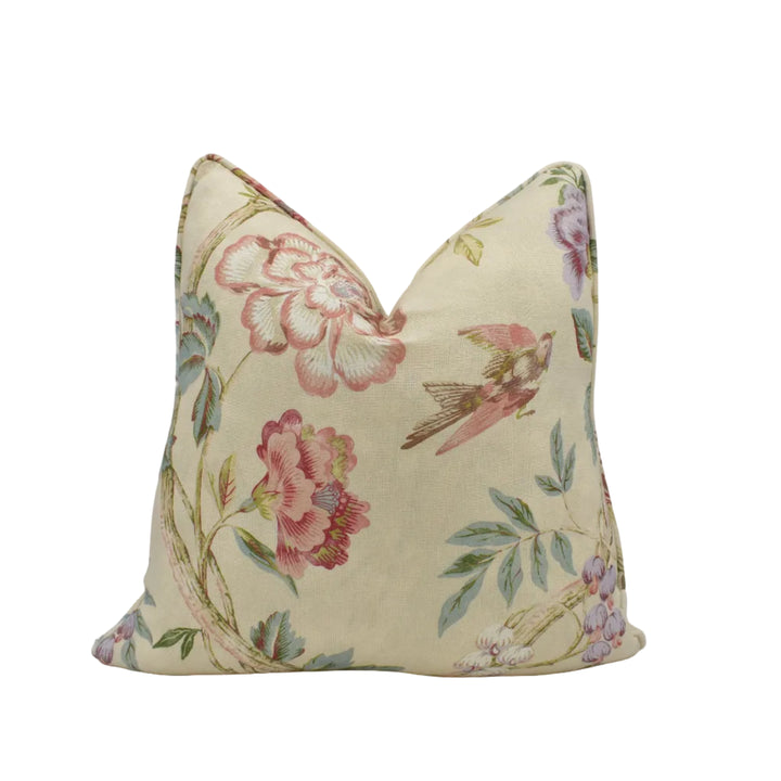 Colefax &amp; Fowler – Leonora – Coral / Sage – Cushion Cover – Heritage Floral Statement