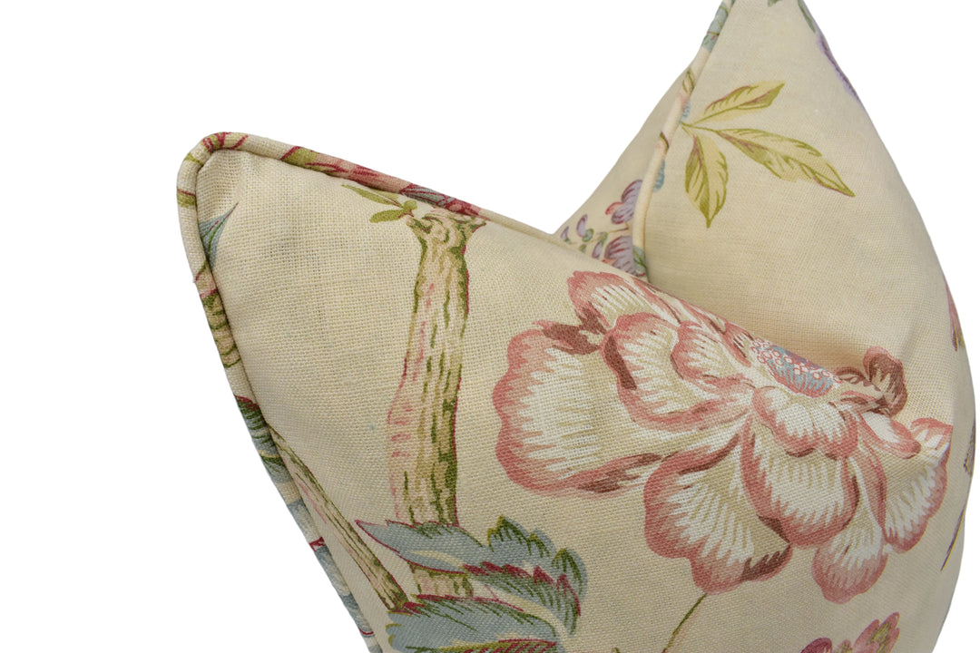 Colefax &amp; Fowler – Leonora – Coral / Sage – Cushion Cover – Heritage Floral Statement