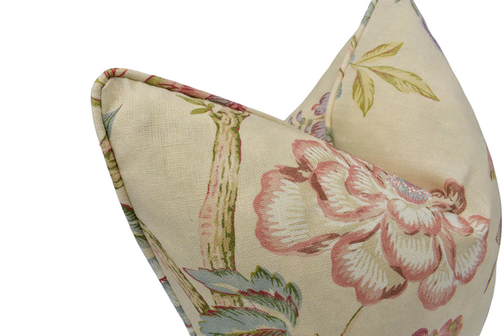 Colefax &amp; Fowler – Leonora – Coral / Sage – Cushion Cover – Heritage Floral Statement