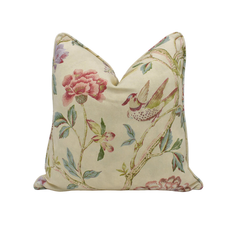 Colefax &amp; Fowler – Leonora – Coral / Sage – Cushion Cover – Heritage Floral Statement