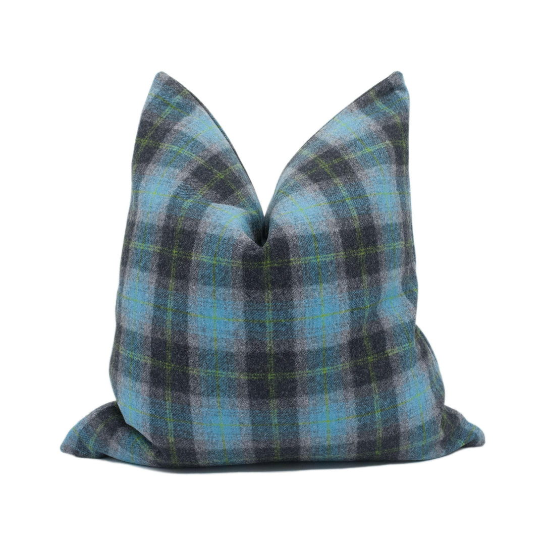 Abraham Moon - Wimbledon Check - Multi / Blue -  100% Wool Cushion Cover - Designer Plaid Pillow Cover - Handmade Custom Abraham Moon Pillow.