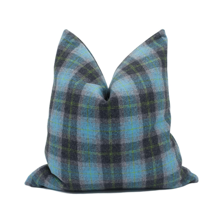 Abraham Moon - Wimbledon Check - Multi / Blue -  100% Wool Cushion Cover - Designer Plaid Pillow Cover - Handmade Custom Abraham Moon Pillow.
