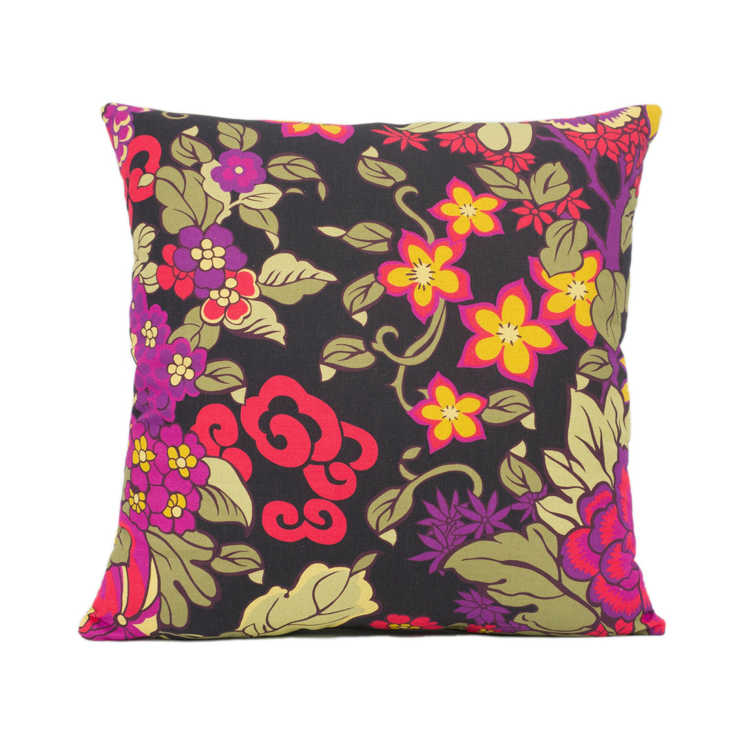 Liberty Art Fabrics - Garden - Black - Bold Colourful Floral Cushion Cover - Throw Pillow Designer Home Décor.