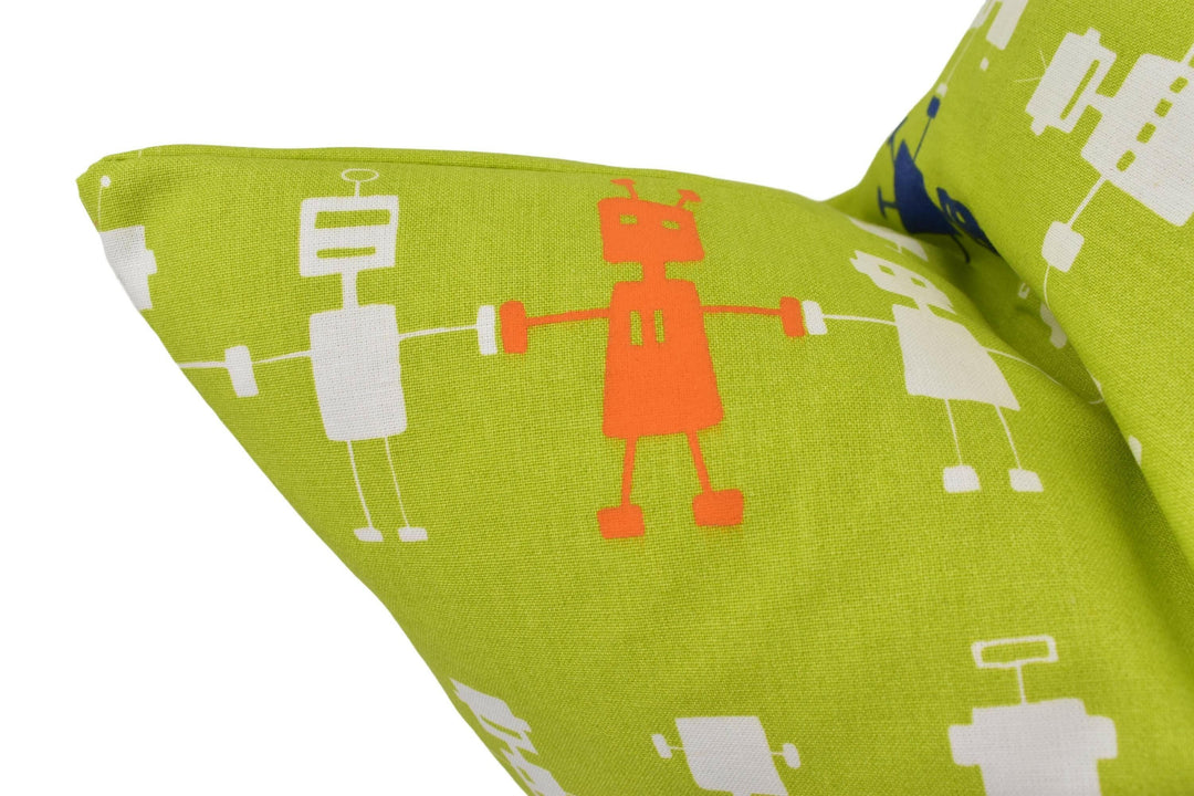 Harlequin - Reggie Robot - Lime / Multi - Funky Retro Robot Design Cushion Cover - Bold Kids Luxury Throw Pillow - Fun Handmade Home Decor.